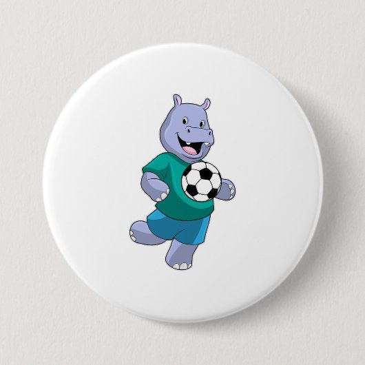 Hippo als voetzoeker met Voetbal Ronde Button 7,6 Cm (Voorkant)