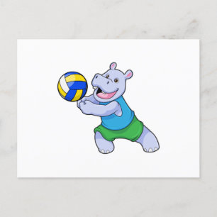 Hippo als volleybalspeler met volleybal briefkaart