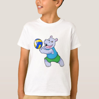 Hippo als volleybalspeler met volleybal t-shirt