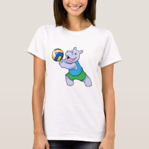 Hippo als volleybalspeler met volleybal t-shirt
