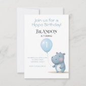 Hippo Anniversaire doux bleu simple invitation (Devant)