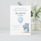 Hippo Anniversaire doux bleu simple invitation (Debout devant)
