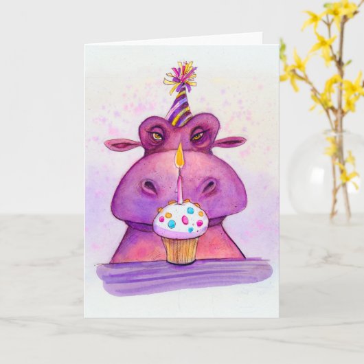 Hippo Anniversaire pour vous ! Carte (Fleur jaune)