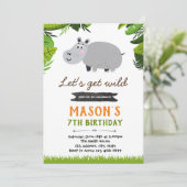 Hippo anniversaire thème de fête invitation (Debout devant)