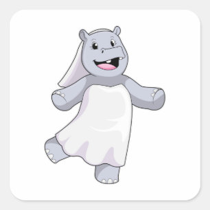 Hippo as Bride with Veil Vierkante Sticker
