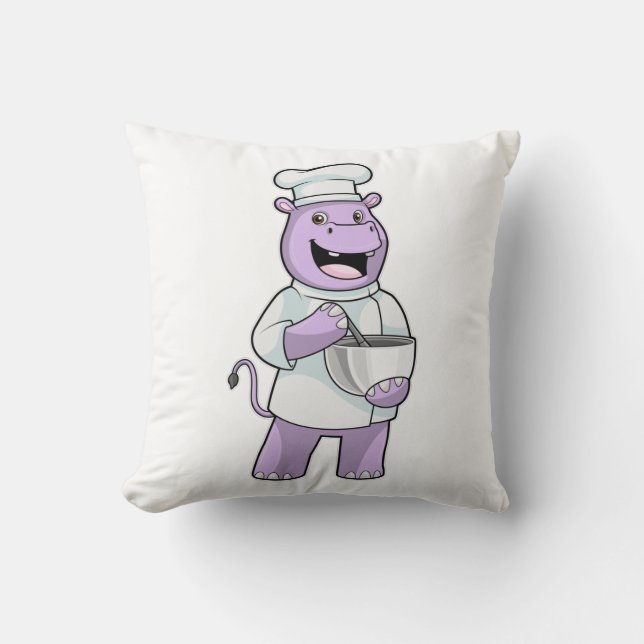 Hippo as Chef with Bowl Kussen (Voorkant)