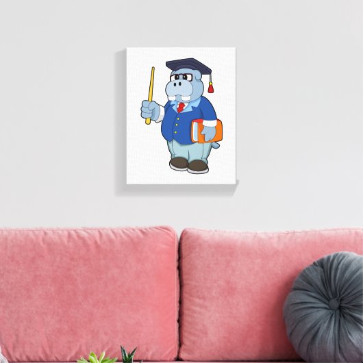 Hippo as Professor with Book Canvas Afdruk (Insitu (Woonkamer))