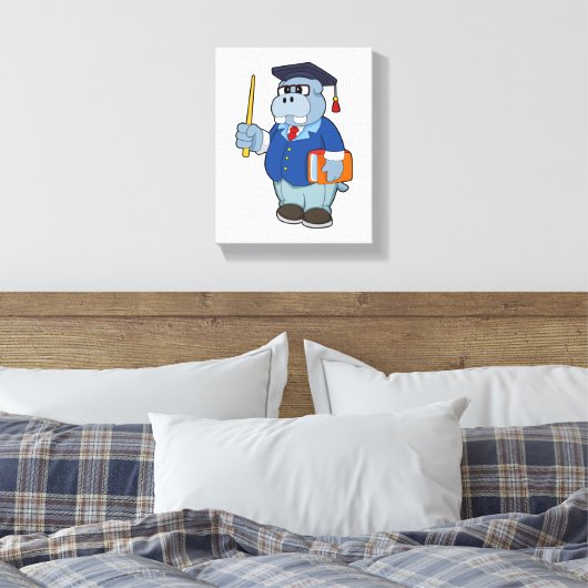 Hippo as Professor with Book Canvas Afdruk (Insitu (Slaapkamer))
