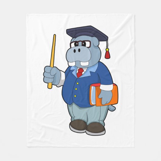Hippo as Professor with Book Fleece Deken (Voorkant)