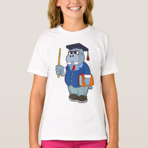 Hippo as Professor with Book T-shirt