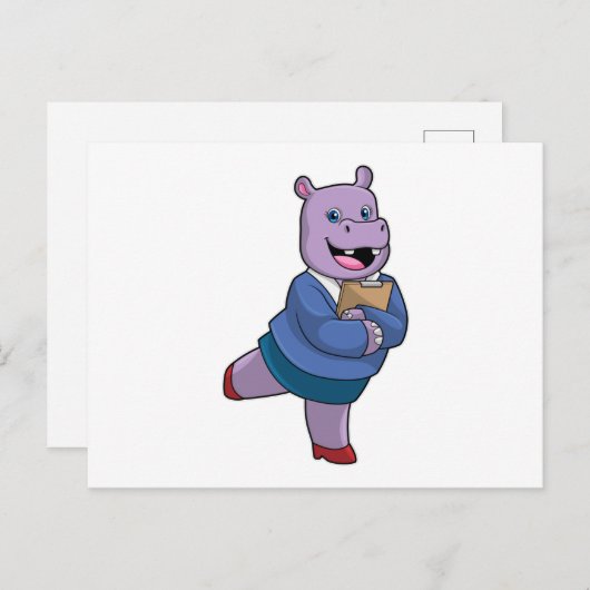 Hippo as Secretary with Notepad Briefkaart (Voorkant / Achterkant)