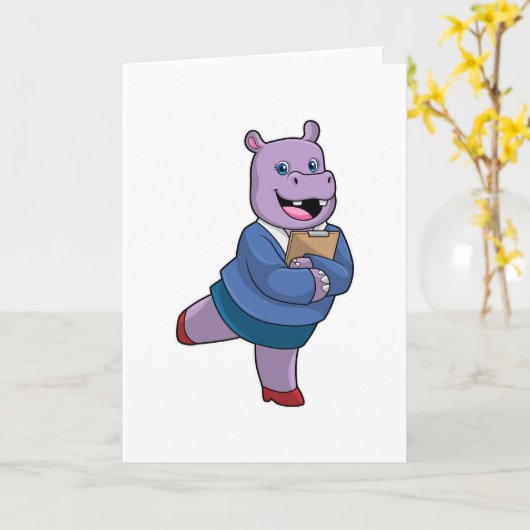 Hippo as Secretary with Notepad Kaart (Gele Bloem)