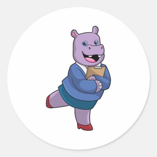 Hippo as Secretary with Notepad Ronde Sticker (Voorkant)