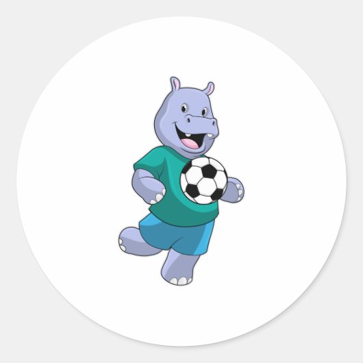 Hippo as Soccer player with Soccer Ronde Sticker (Voorkant)