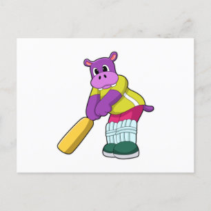 Hippo at Cricket with Cricket bat Briefkaart