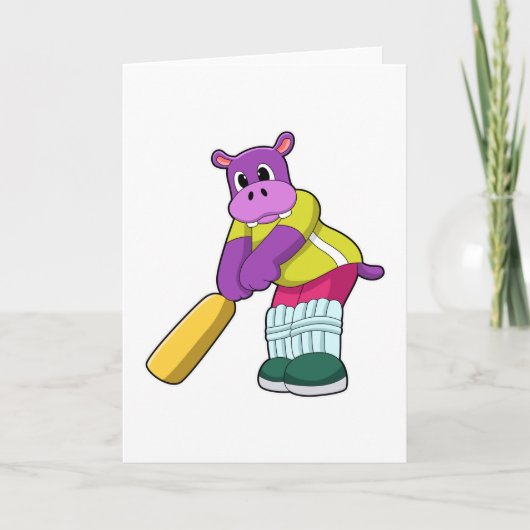 Hippo at Cricket with Cricket bat Kaart (Voorkant)
