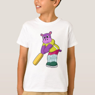 Hippo at Cricket with Cricket bat T-shirt