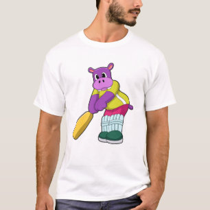 Hippo at Cricket with Cricket bat T-shirt