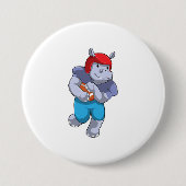 Hippo at Football Sports Ronde Button 7,6 Cm (Voorkant)