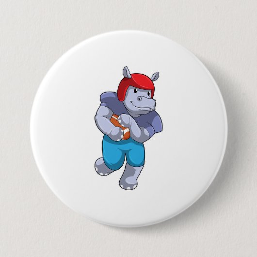 Hippo at Football Sports Ronde Button 7,6 Cm (Voorkant)