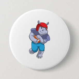 Hippo at Football Sports Ronde Button 7,6 Cm