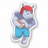 Hippo at Football Sports Sticker (Voorkant)