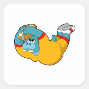 Hippo at Football Sports Vierkante Sticker
