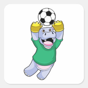 Hippo at Soccer Sports Vierkante Sticker