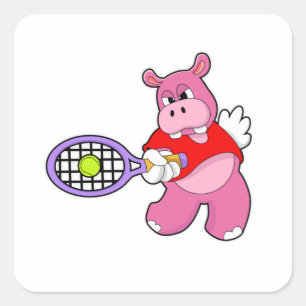 Hippo at Tennis with Tennis racket Vierkante Sticker