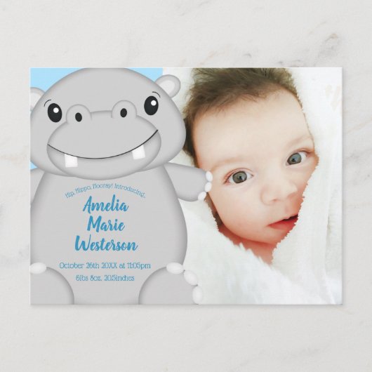 Hippo Baby shower Blue Briefkaart (Voorkant)
