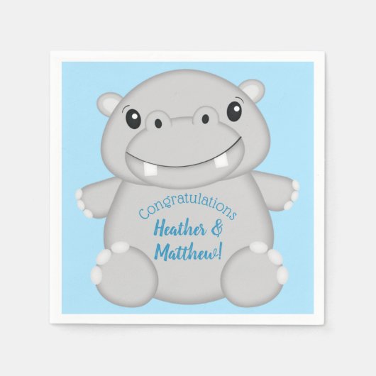 Hippo Baby shower Blue Servet (Voorkant)