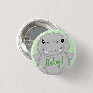 Hippo Baby shower Green Ronde Button 3,2 Cm