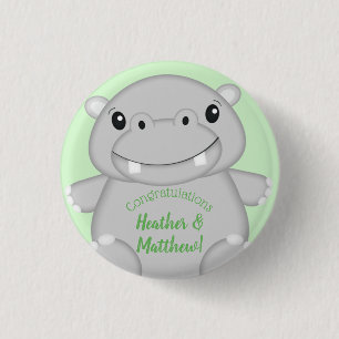 Hippo Baby shower Green Ronde Button 3,2 Cm