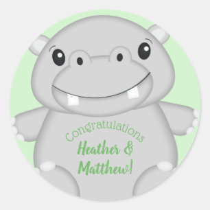 Hippo Baby shower Green Ronde Sticker