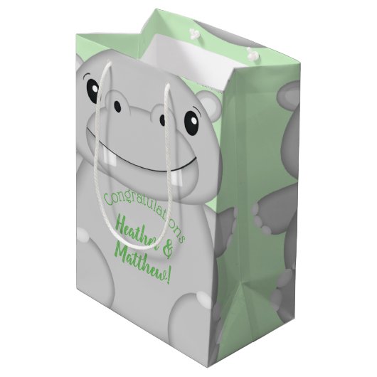 Hippo Baby shower Medium Cadeauzakje (Achterkant Gekanteld)