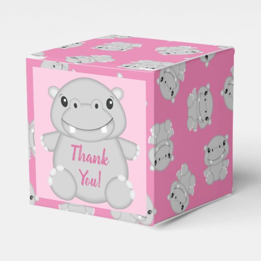Hippo Baby shower Roze Bedankdoosjes (Voorkant Zijde)