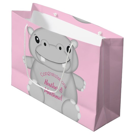 Hippo Baby shower Roze Groot Cadeauzakje (Voorkant Gekanteld)
