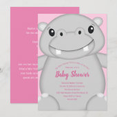Hippo Baby shower Roze Kaart (Voorkant / Achterkant)