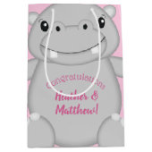 Hippo Baby shower Roze Medium Cadeauzakje (Voorkant)