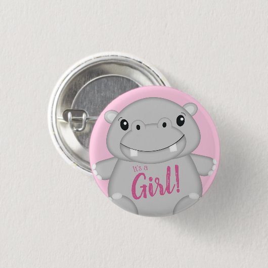 Hippo Baby shower Roze Ronde Button 3,2 Cm (Voorkant /achterkant)