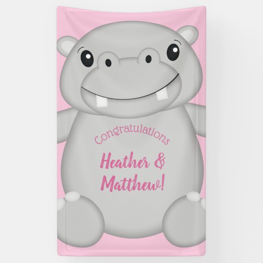 Hippo Baby shower Roze Spandoek (Verticaal)
