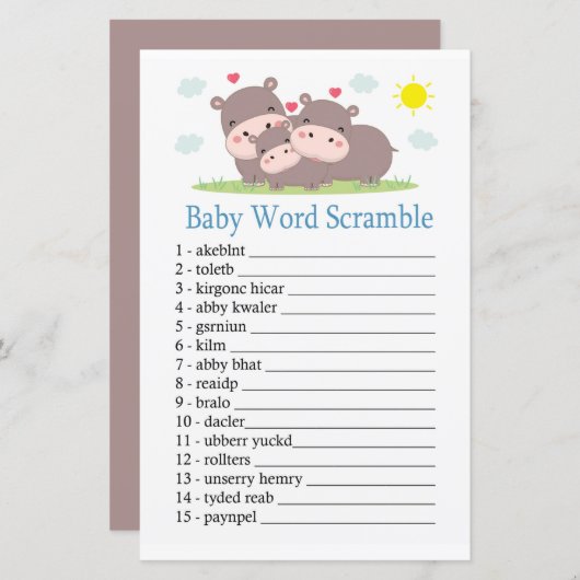 Hippo Baby word scramble game (Voorkant / Achterkant)