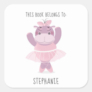 Hippo Ballerina Dit boek behoort toe aan Vierkante Sticker