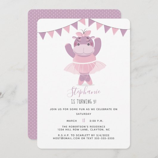 Hippo Ballerina Kaart (Voorkant / Achterkant)