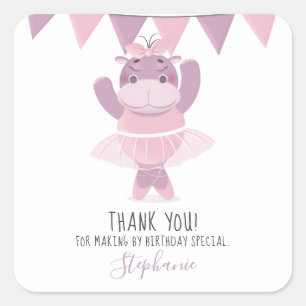 Hippo Ballerina Vierkante Sticker