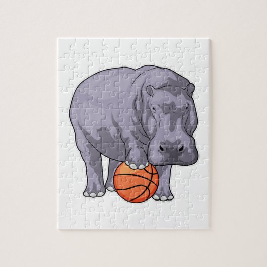 Hippo Basketball speler Basketball Legpuzzel (Verticaal)