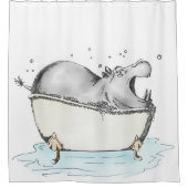 Hippo Bath Fun Illustration Waterverf Douchegordijn (Voorkant)