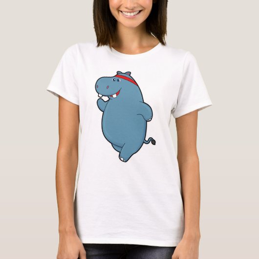 Hippo bij het runnen met hoofdband t-shirt (Voorkant)