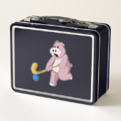 Hippo bij Hockey met Hockey bat (Achterkant)