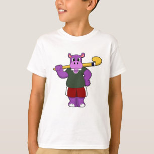 Hippo bij Hockey met Hockey bat T-shirt